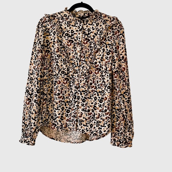 Maeve by Anthropologie Long sleeve Leopard print Ruffled Button Down Size 10p - Picture 1 of 8